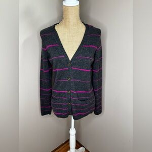 C by Bloomingdale’s 100% Cashmere V-Neck Pockets Gray Pink Stripe Cardigan XL